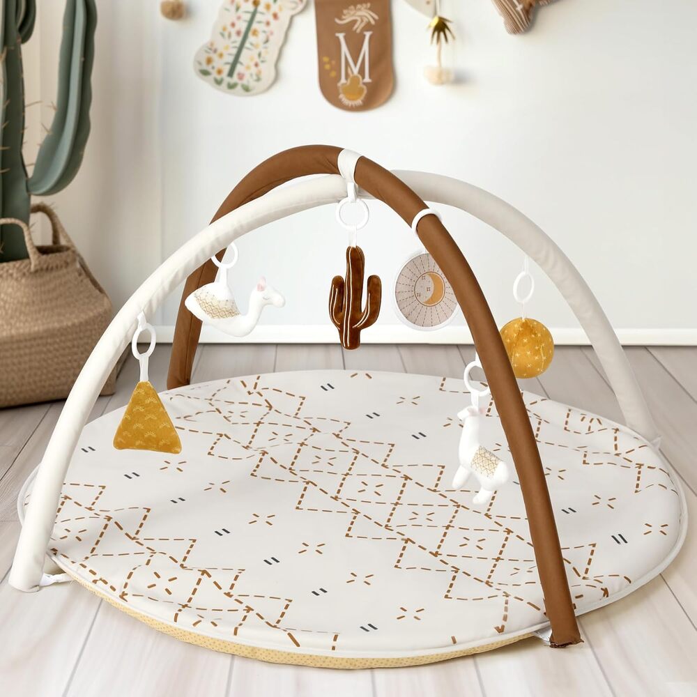 Tummy Time Activity Mat Macrame Baby Play Gym w/ 6 Toys & 12 Milestone Cards